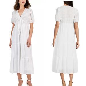 Taylor Smocked Tiered V-Neck A-Line Maxi Dress White L